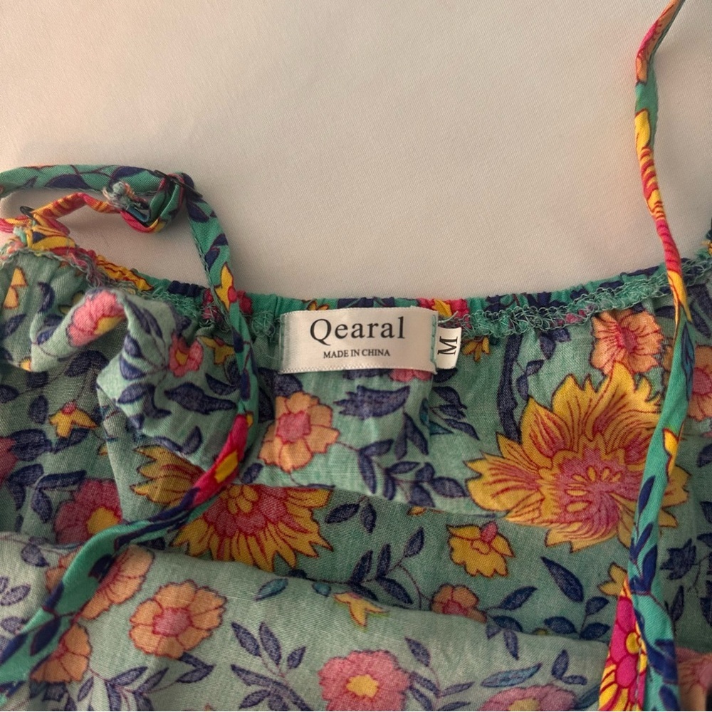 Queral Boho Floral Women’s Dress Turquoise, Pink Yellow Sundress Medium - Picture 5 of 7